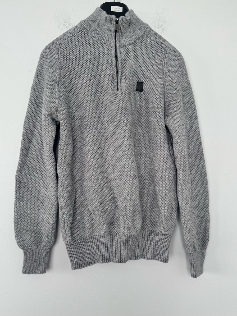 Diesel Quarter Zip Waffle Knit Sweater Mens Gray 100% Cotton Pullover Chest Logo